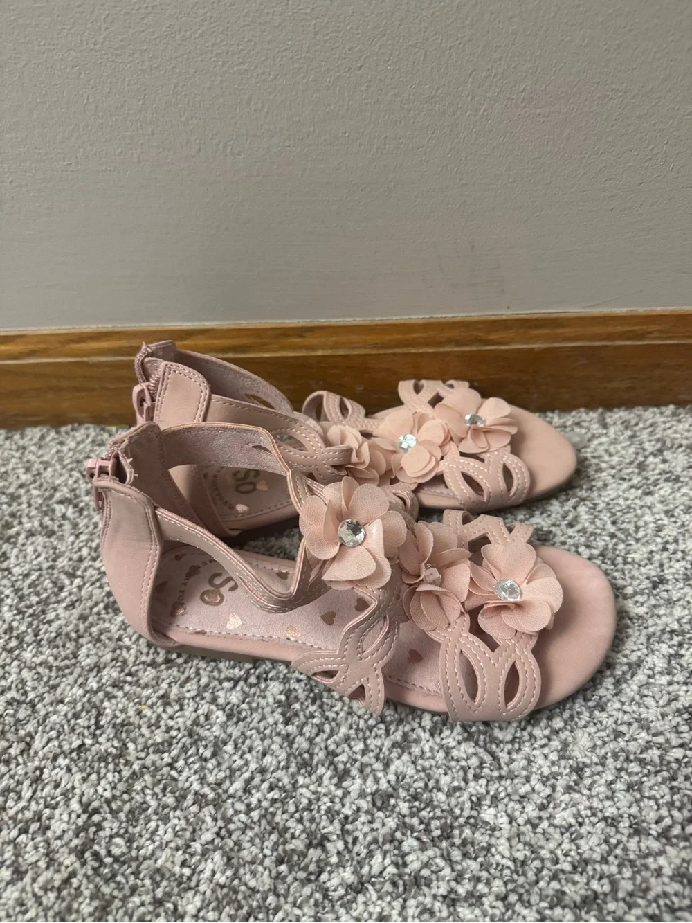 Girls SO Pink Floral Gem Sandals Size 13